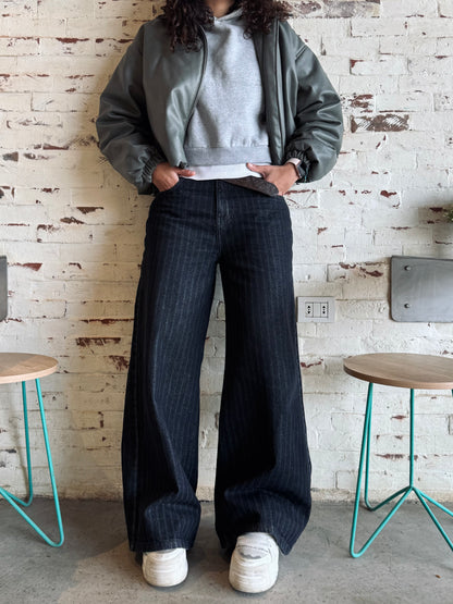 Charcoal Black Striped Jeans