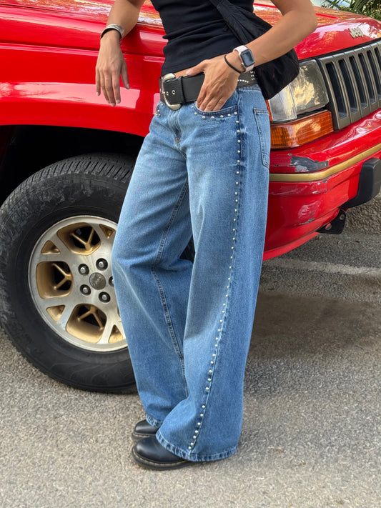 Mid Blue Studded Jeans
