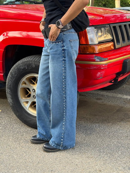 Mid Blue Studded Jeans