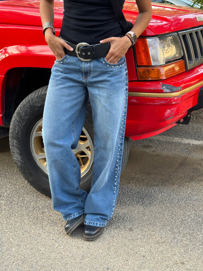 Mid Blue Studded Jeans