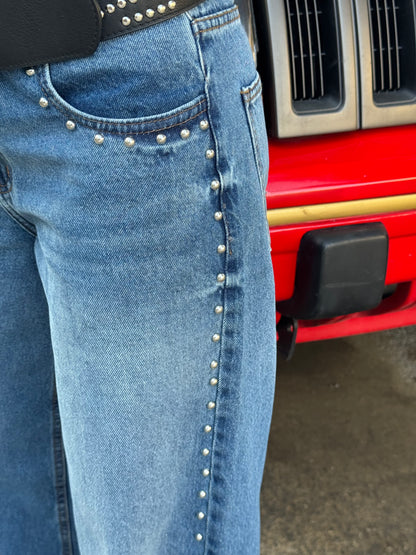 Mid Blue Studded Jeans