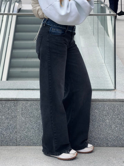 Blue Belted Black Jeans