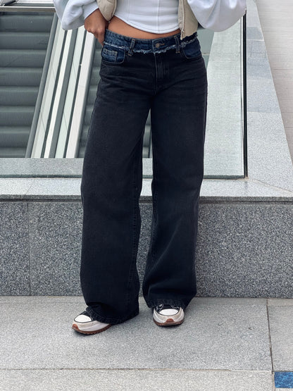 Blue Belted Black Jeans