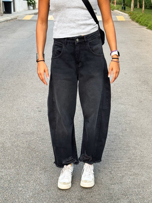 Charcoal Black Barrel Jeans