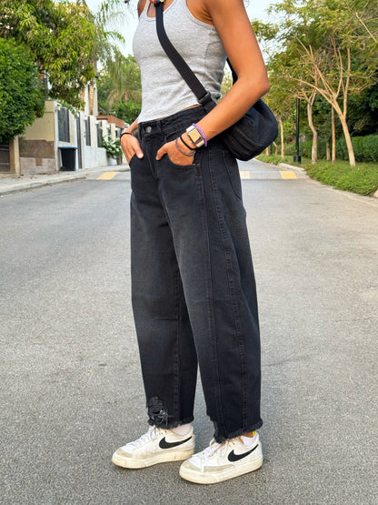 Charcoal Black Barrel Jeans