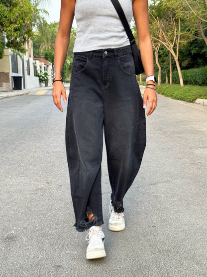 Charcoal Black Barrel Jeans
