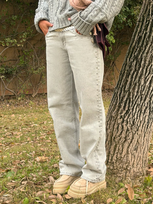 Light Grey Studded Jeans