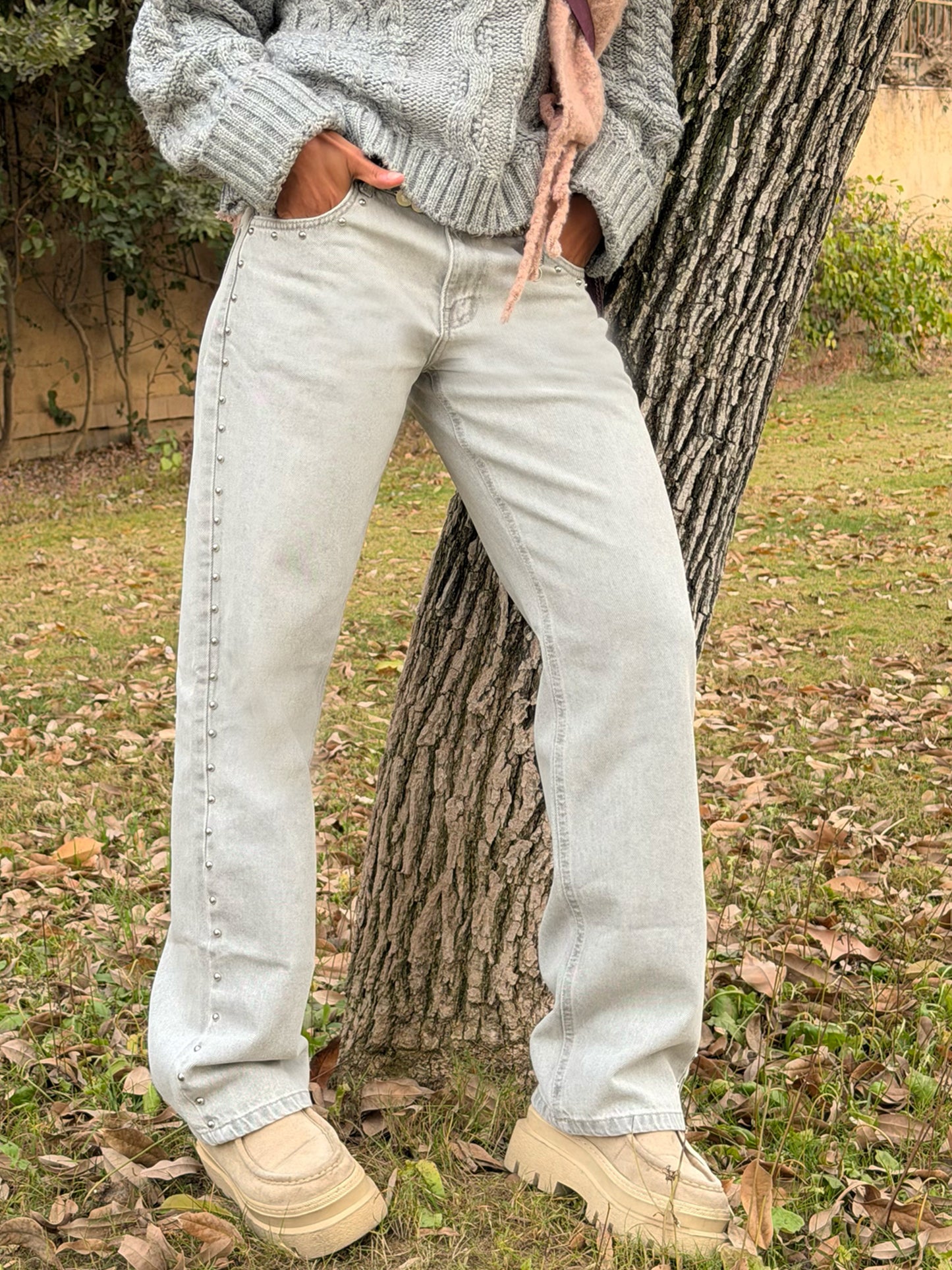 Light Grey Studded Jeans