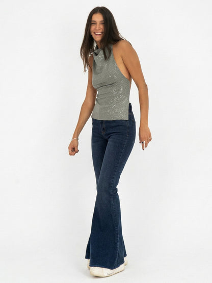 Tinted Dark Blue Flare Jeans