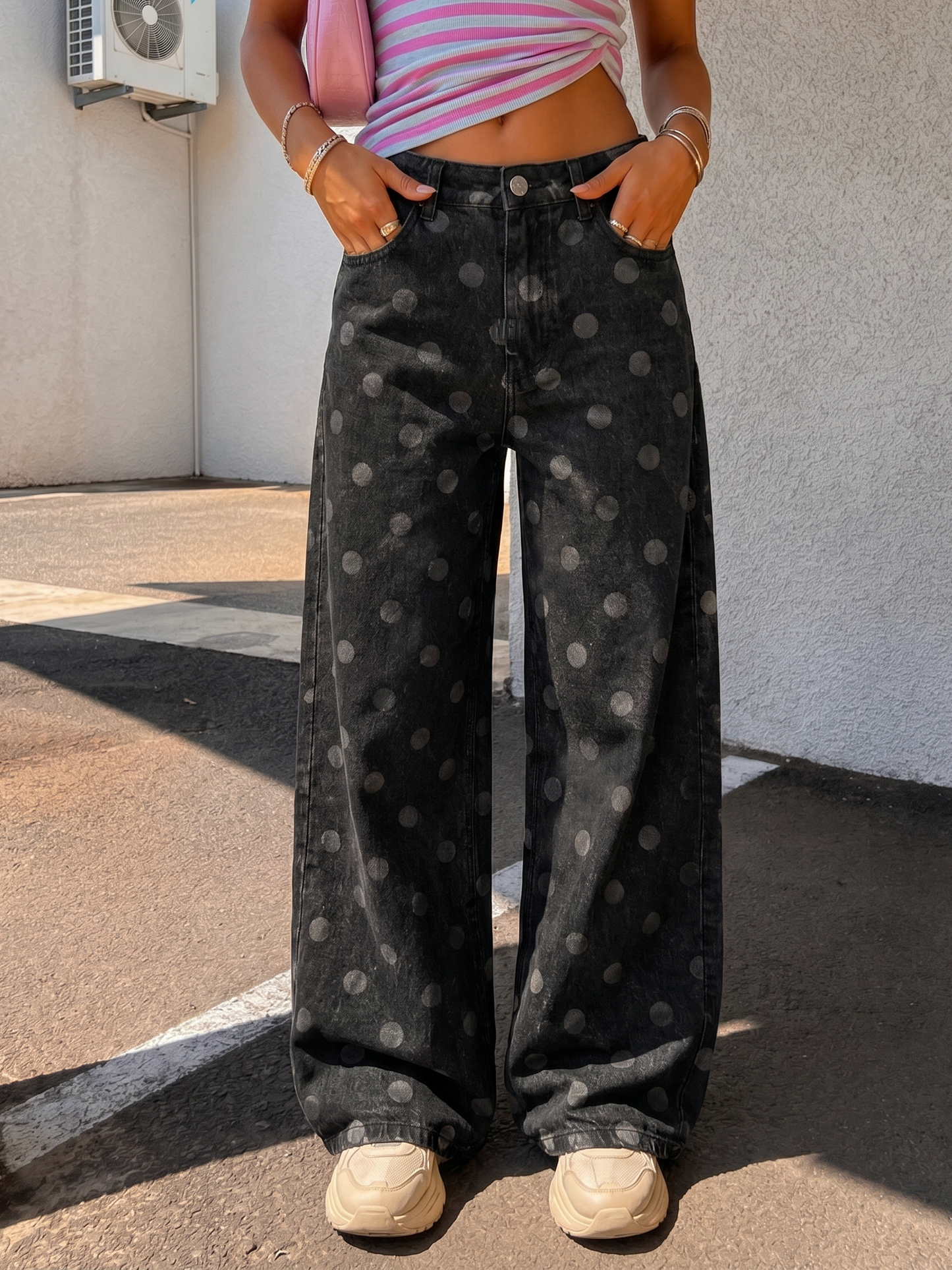 Charcoal Black Polka Dots Jeans