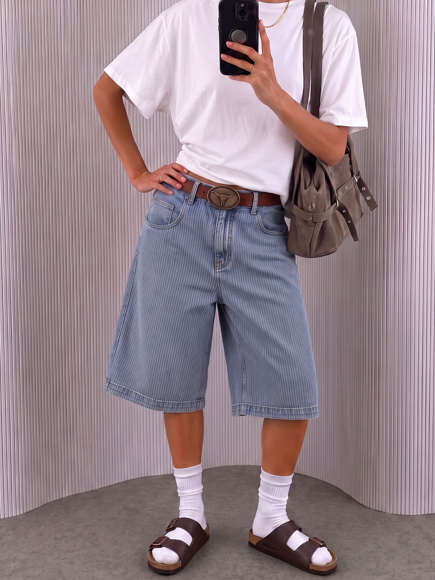 Light Blue Pinstripe Jorts