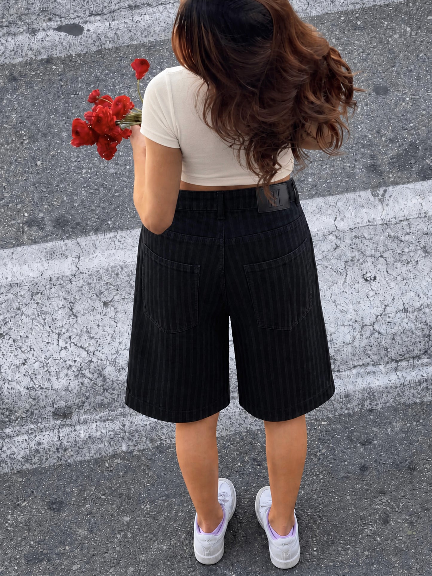 Charcoal Black Striped Jorts