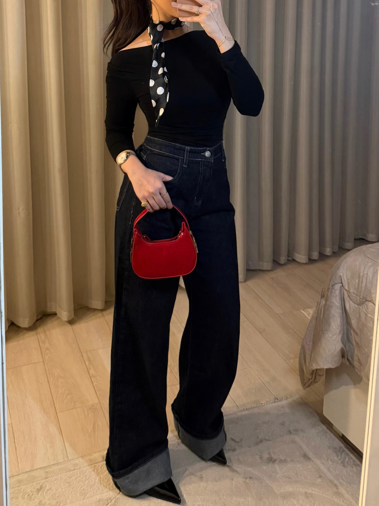 Raw Wide-Leg High-Waist Jeans