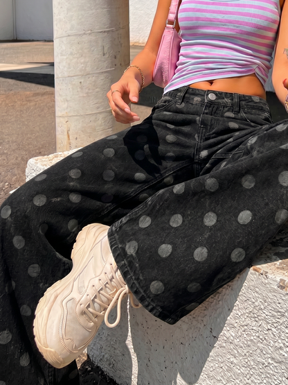 Charcoal Black Polka Dots Jeans