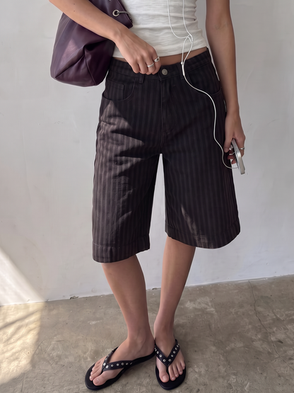 Charcoal Black Striped Jorts