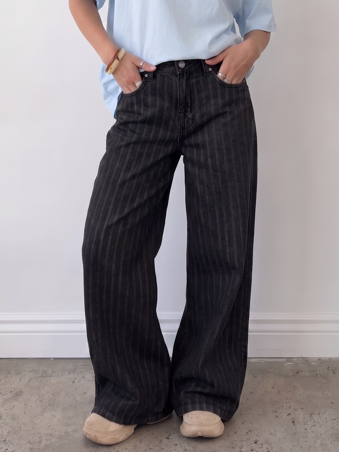 Charcoal Black Striped Jeans