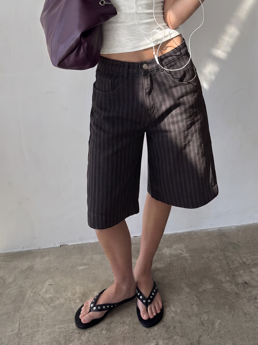 Charcoal Black Striped Jorts
