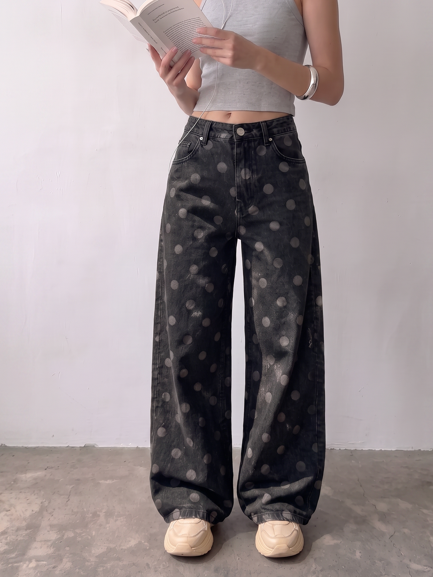 Charcoal Black Polka Dots Jeans