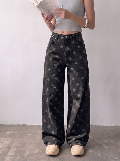 Charcoal Black Polka Dots Jeans
