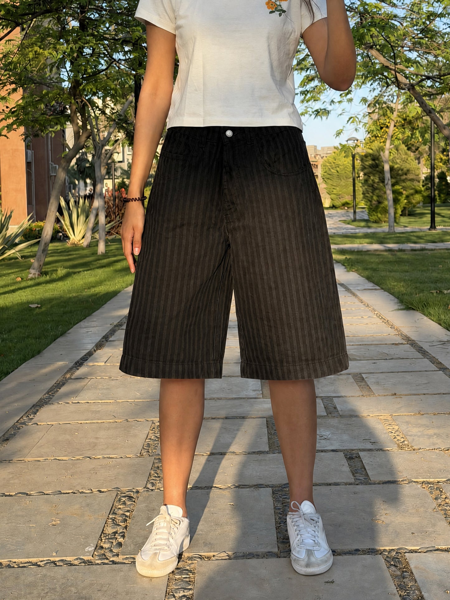 Charcoal Black Striped Jorts