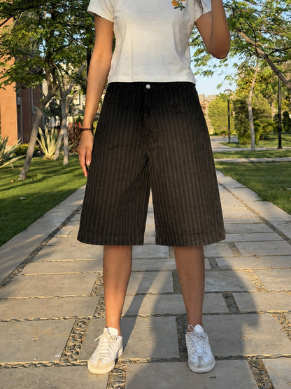 Charcoal Black Striped Jorts