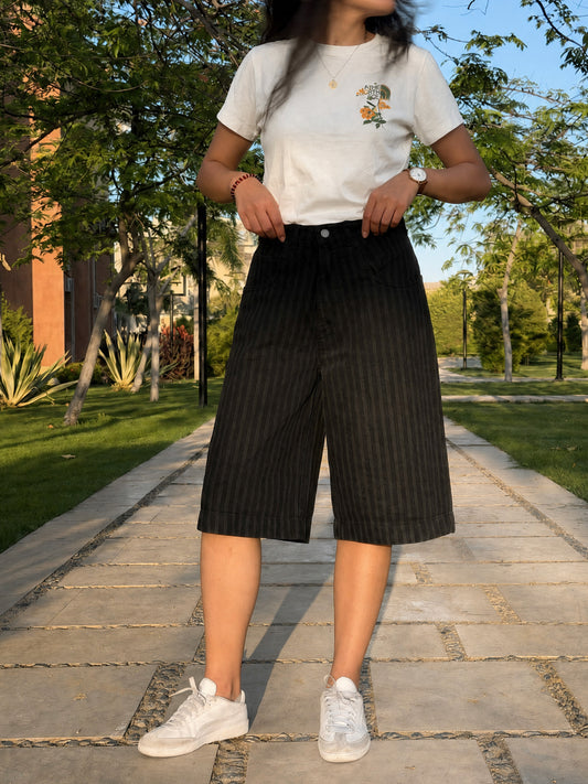 Charcoal Black Striped Jorts