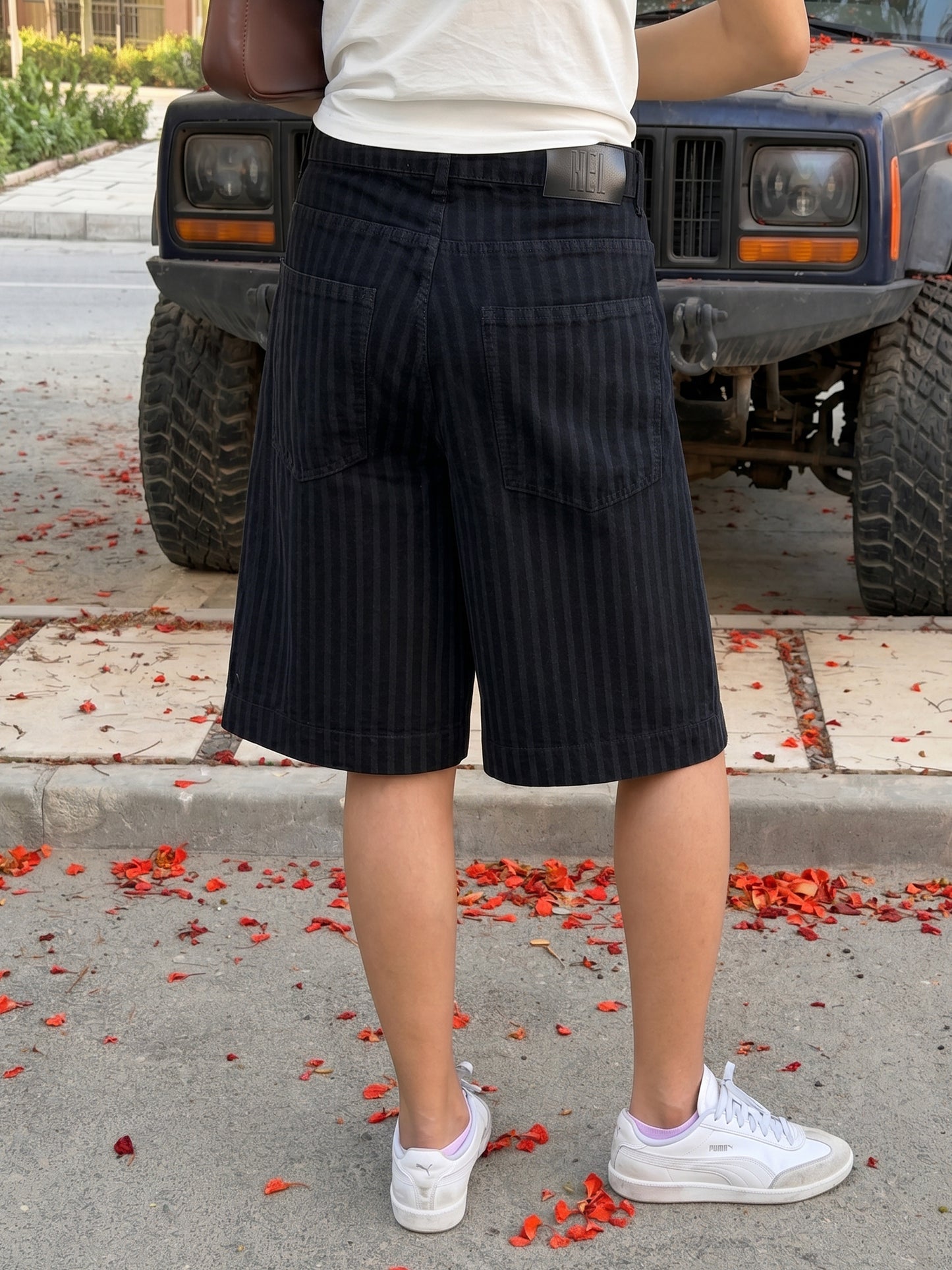 Charcoal Black Striped Jorts
