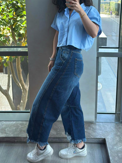 Dark Blue Barrel Jeans