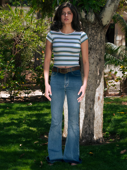 Tinted Dark Blue Flare Jeans