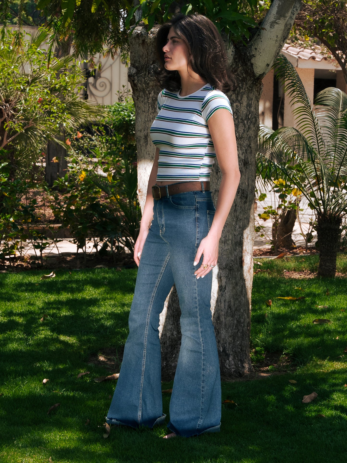 Tinted Dark Blue Flare Jeans